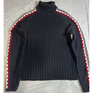 VTG Marsh Landing by Amanda Smith Turtleneck Sweater Black‎ Red SZ M 100%Cotton